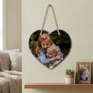 Personalised Hanging Heart Photo Rock Slate