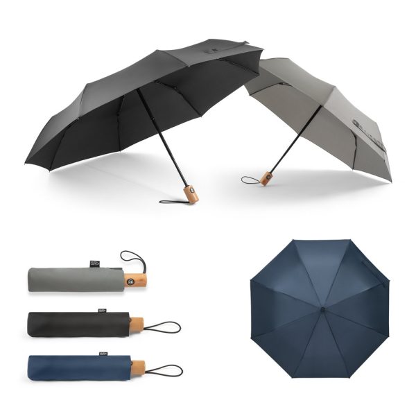 RIVER Telescopic umbrella in 190T recycled polyester (100% rPET) pongee with automatic opening and closing