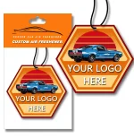 Custom car air fresheners with printed company logo in assorted shapes