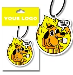 Branded promotional car air fresheners displayed with custom packaging