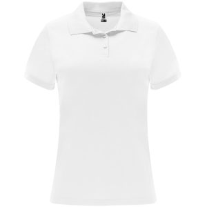 Short-sleeve technical polo shirt for women. Knit collar with three-button placket. Fitted cut.