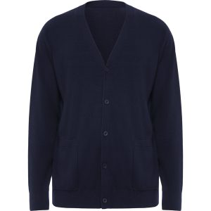 V-neck jacket in soft stitch fabric. · Front fastening with five matching buttons. · Two patch pockets. · Cuffs and elastic waistband in ribbed fabric.