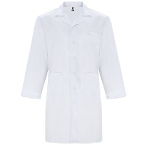 Long-sleeve service gown:· Flap collar.· Front opening with 5 matching buttons.· One chest and two side pockets.· Back waistband