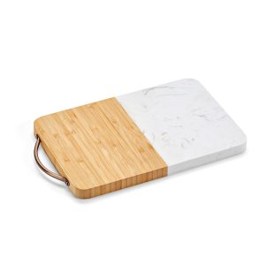Degas Board. Dimensions 20x30x2cm with a top handle. The board is a unique blend of marble and bamboo and is ready to elevate your dining experience. Packed in an individual kraft box.