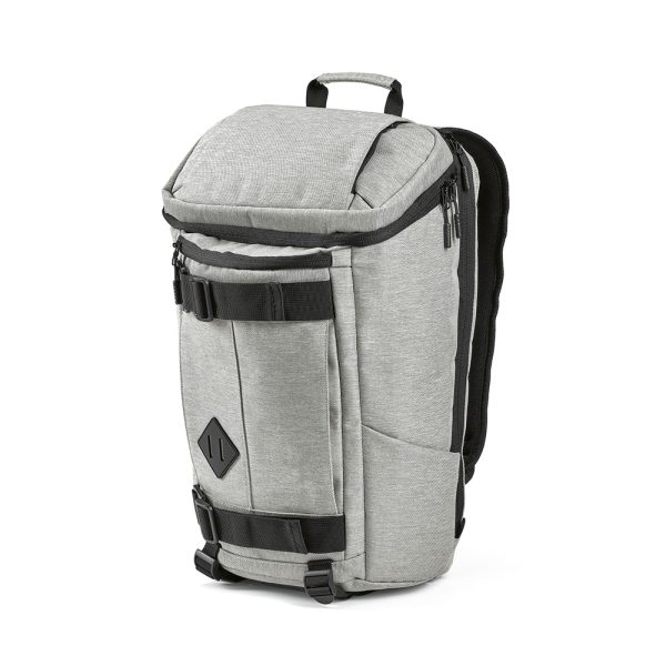 The Paso is made from rPET and features a top-loading central compartment with a generous 20L capacity. This bag will hold a 17” laptop