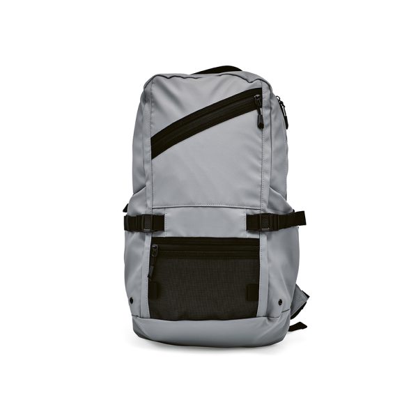 The Rivin Backpack is crafted from rPET. It features a reflective safety front pocket