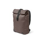 Berlin roll top backpack. Waterproof coated with a 23L capacity and made from recycled cotton canvas with PU coating (340gsm) and recycled PU trim. With a padded compartment for a laptop (17") and 2 internal pockets. Comes in an individual recycled cotton bag.