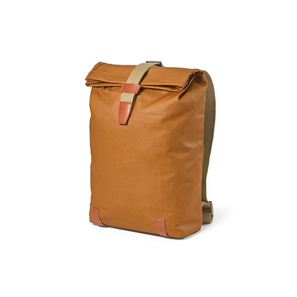 Berlin roll top backpack. Waterproof coated with a 23L capacity and made from recycled cotton canvas with PU coating (340gsm) and recycled PU trim. With a padded compartment for a laptop (17") and 2 internal pockets. Comes in an individual recycled cotton bag.