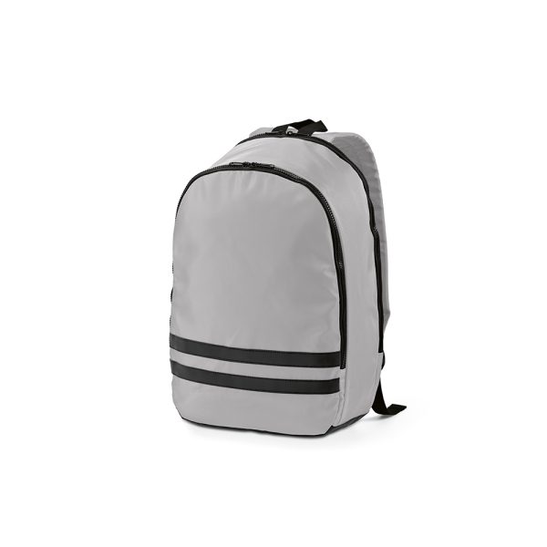 The Sydney 18L rPET backpack features one large main compartment and another holds an integrated neoprene sleeve dedicated to a 17” laptop. On the outside