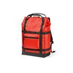 Waterproof 21L Backpack made of rPET.  A hidden side pocket allows you to access your 17” laptop without opening your bag.  The drawstring closure inner compartment will also ensure your belongings stay completely dry.  Features a unique magnetic closing system padded lumbar support and 2 padded shoulder straps for added comfort and side pockets. All presented in an individual recycled cotton bag.