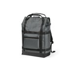 Waterproof 21L Backpack made of rPET.  A hidden side pocket allows you to access your 17” laptop without opening your bag.  The drawstring closure inner compartment will also ensure your belongings stay completely dry.  Features a unique magnetic closing system padded lumbar support and 2 padded shoulder straps for added comfort and side pockets. All presented in an individual recycled cotton bag.