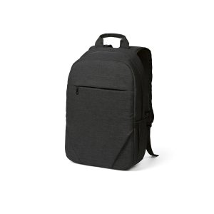 Vilnius 18L Backpack in  300 D rPET  will hold a 17” laptop.  The side pocket is ideal for carrying your drinks bottle and the front zippered pocket  provides additional convenient storage. With a reinforced top handle for added durability