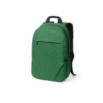 Vilnius 18L Backpack in  300 D rPET  will hold a 17” laptop.  The side pocket is ideal for carrying your drinks bottle and the front zippered pocket  provides additional convenient storage. With a reinforced top handle for added durability