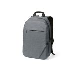 Vilnius 18L Backpack in  300 D rPET  will hold a 17” laptop.  The side pocket is ideal for carrying your drinks bottle and the front zippered pocket  provides additional convenient storage. With a reinforced top handle for added durability