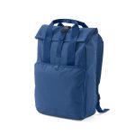 Warsaw roll top backpack is an urban style bag crafted from 600D rPET. This spacious 20L backpack features an attractive roll top closure with a buckle.  It has two handles that can be joined with a press stud providing additional stability and durability.  The ample pockets enable the organisation and storage of your belongings. The padded back panel offers further comfort when carrying with the backpack straps. Supplied in a recycled PE polybag.