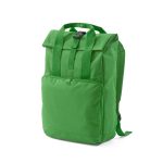 Warsaw roll top backpack is an urban style bag crafted from 600D rPET. This spacious 20L backpack features an attractive roll top closure with a buckle.  It has two handles that can be joined with a press stud providing additional stability and durability.  The ample pockets enable the organisation and storage of your belongings. The padded back panel offers further comfort when carrying with the backpack straps. Supplied in a recycled PE polybag.