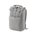 Warsaw roll top backpack is an urban style bag crafted from 600D rPET. This spacious 20L backpack features an attractive roll top closure with a buckle.  It has two handles that can be joined with a press stud providing additional stability and durability.  The ample pockets enable the organisation and storage of your belongings. The padded back panel offers further comfort when carrying with the backpack straps. Supplied in a recycled PE polybag.