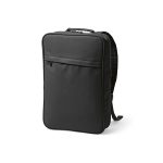 Amsterdam Backpack made of recycled PU. This 16L backpack features a front pocket with a diagonal thermo-injected zipper and a single compartment with a 17'' laptop pocket. The back padding and reinforced handles are for comfort and durability. Comes in a recycled cotton bag.