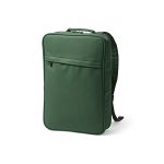 Amsterdam Backpack made of recycled PU. This 16L backpack features a front pocket with a diagonal thermo-injected zipper and a single compartment with a 17'' laptop pocket. The back padding and reinforced handles are for comfort and durability. Comes in a recycled cotton bag.