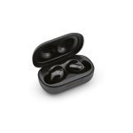 Elegantly eco: rABS earbuds and case. Horizontal sophistication. 5h playtime. Case empowers 400mAh battery