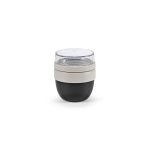 This food flask is an eco-duet: 350ml (260ml net) of recycled stainless steel and 230ml (110ml net) of plastic clear lid for a sneak peek. Double-walled charm
