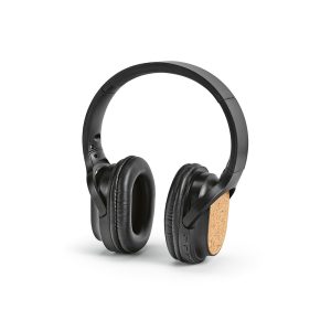 Faraday headphones in rABS and cork. Features include a wireless range of up to 10m