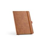 Howthorne A5 recycled PU notebook. It features 196 FSC 70gsm plain pages with a field to record the date and page number where creative space meets functionality. A vertical elastic