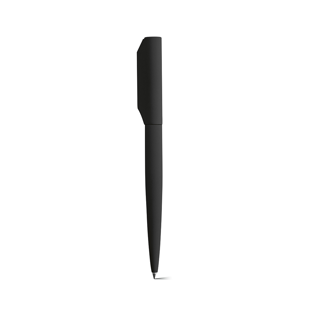 Rabelais is a twist action ball point pen with a recycled aluminium barrel and rABS top. The rotation system releases 1 Km of black Dokumental® ink (0.38mm tip). Available in 6 pastel shades and packaged in a recycled and unique design triangular white box with magnetic closure.
