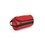 Riga barrel shaped toiletry bag (5.7L) in recycled polyester 600D. The water resistant fabric protects the contents and the double sided zipper provides easy access through the U shaped pocket. Comes with hanging loop for added convenience and with a carry handle.