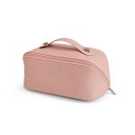 Macao recycled leather toiletry bag with an expanding zipper that reveals two large compartments