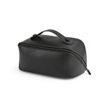 Macao recycled leather toiletry bag with an expanding zipper that reveals two large compartments
