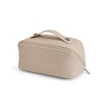 Macao recycled leather toiletry bag with an expanding zipper that reveals two large compartments