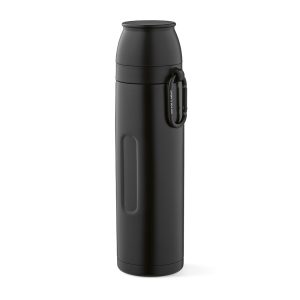 Flinders 1080ml (1000ml net) thermos is crafted from recycled stainless steel. It features a carabiner for easy transport. Double-wall insulation keeps your drinks perfectly hot for 20 hours or cold for 55 hours and 2 cups for drinking (19cl and 22cl). Available in 5 colours and in an individual kraft box.