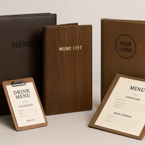 restaurant menu covers, leather menu holders, custom menu sleeves, A4 menu folders, horeca branding malta
