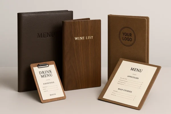 restaurant menu covers, leather menu holders, custom menu sleeves, A4 menu folders, horeca branding malta