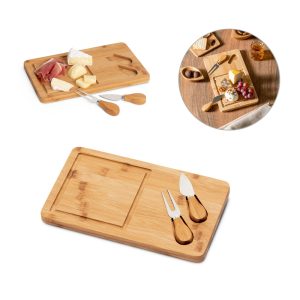 WOODS Bamboo cheese board with 2 bamboo and stainless steel accessories