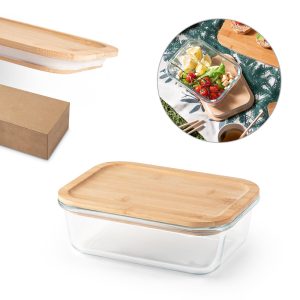 PORTOBELLO Lunch Box. Hermetic box in borosilicate glass and bamboo lid 1000 mL