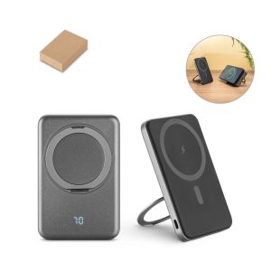WARSHEL 5 5.000 mAh magnetic power bank with 15W superfast wireless charger in recycled ABS (100% rABS) with stand