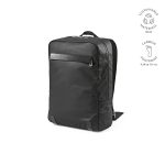 and featuring recycled PU trim. This 21L bag also features waterproof zippers and comfortable cotton straps. Inside the main compartment you will find a laptop compartment (17") and smaller pockets for smaller objects. Supplied with an individual recycled cotton bag