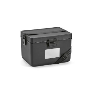 Bangkok Cooler. Attractive 12L recycled plastic cooler box with front buckle closer and adjustable shoulder strap. Supplied with a metal plate (14 x 7cm) for easy customisation. Ideal for keeping your refreshments cool on the go
