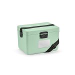 Bangkok Cooler. Attractive 12L recycled plastic cooler box with front buckle closer and adjustable shoulder strap. Supplied with a metal plate (14 x 7cm) for easy customisation. Ideal for keeping your refreshments cool on the go