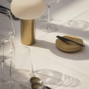 Modern cordless table lamp for hospitality and outdoor dining
