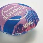 Custom printed linen textured round cushion cover with company logo