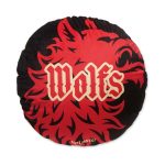 Custom round velvet cushion with personalised design for businesses in Malta