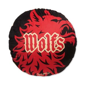 Custom round velvet cushion with personalised design for businesses in Malta