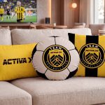 Custom printed round velvet cushion with full colour company logo